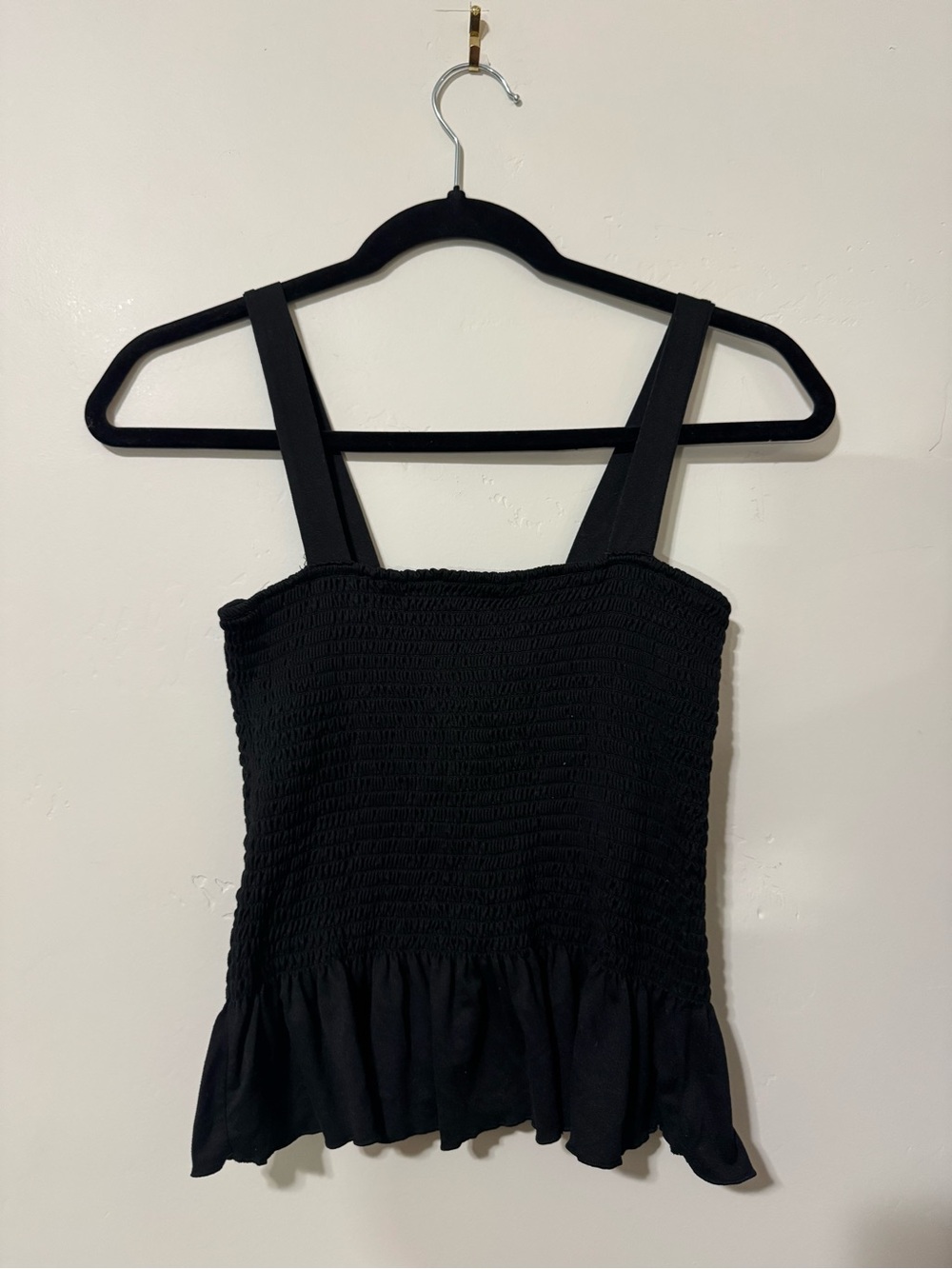 Black Smocked Peplum Tank Top - Women's